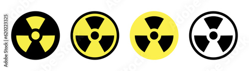 Radiation warn sign. Nuclear icon in black and yellow. Radiation symbol. Nuclear sign set. Hazard symbol in circle. Radiation icon. Yellow nuclear warn