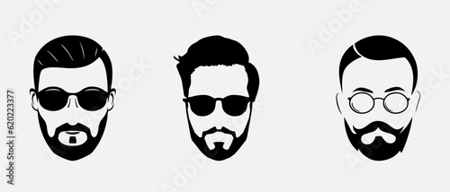 isolated black silhouette of man hairstyle with glasses, vector collection