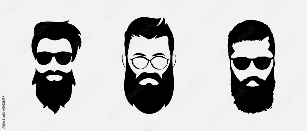 isolated black silhouette of man hairstyle with glasses, vector collection isolated black silhouette of man hairstyle with glasses, vector collection