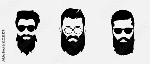isolated black silhouette of man hairstyle with glasses, vector collection