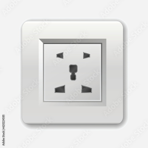 Realistic socket. Used in the United Kingdom, Ireland, Malta, Malaysia and Singapore. Adapters. Isolated electrical equipment on wall. Type G. Vector multiple standards socket for plug