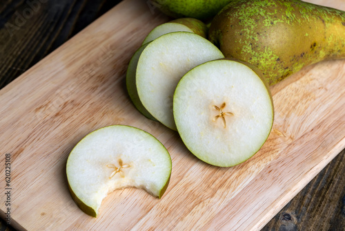 Sliced pear on the table