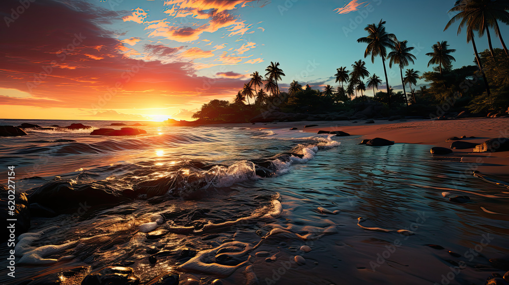 Tropical Sunset in Paradise, AI Generated