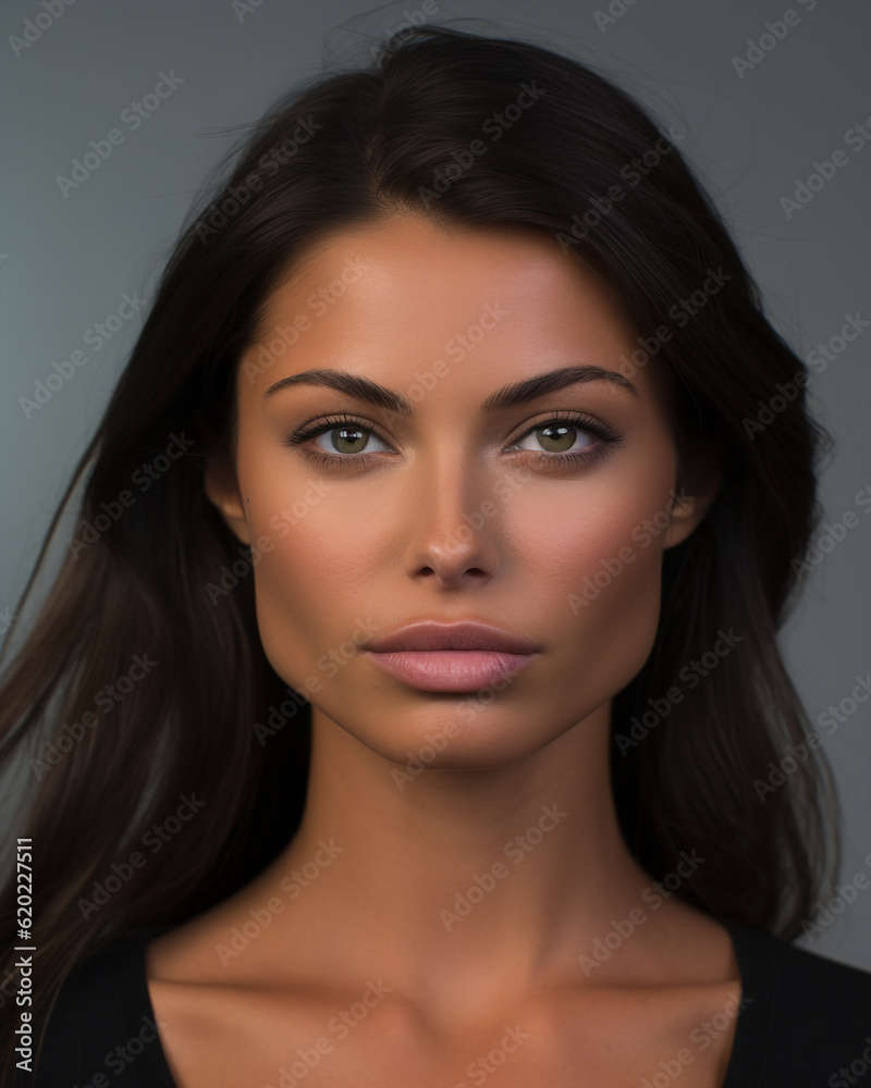 Generative ai portrait young tanned woman looking camera serene and confident Generative ai portrait young tanned woman looking camera serene and confident