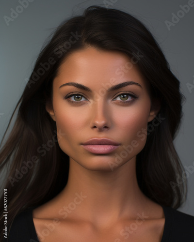 Generative ai portrait young tanned woman looking camera serene and confident