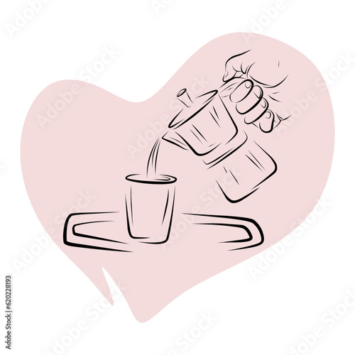line art of barista make coffee illustration