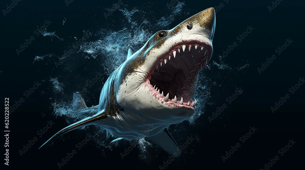 Naklejka premium Shark with big teeth and open mouth created using AI.Generative AI