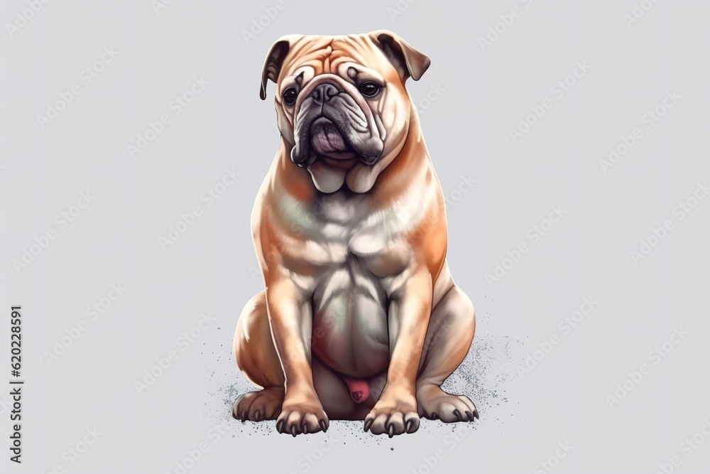 Happy buldog isolated on transparent background. Ai generative.