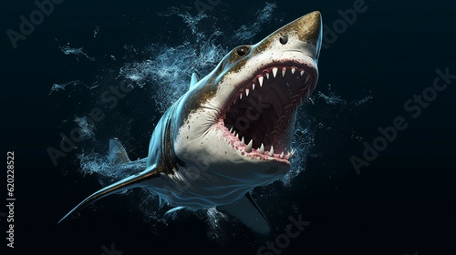 Shark with big teeth and open mouth created using AI.Generative AI © sudipdesign