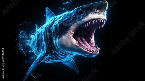Shark with big teeth and open mouth created using AI.Generative AI