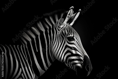 Zebra on black background. Ai generative.