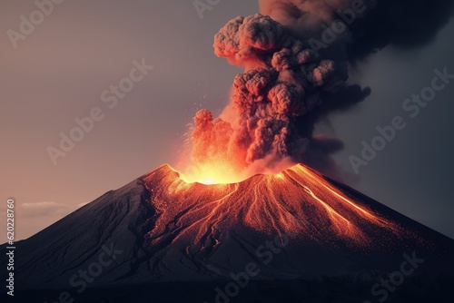 Volcanic Mountain In Eruption. Ai generative.