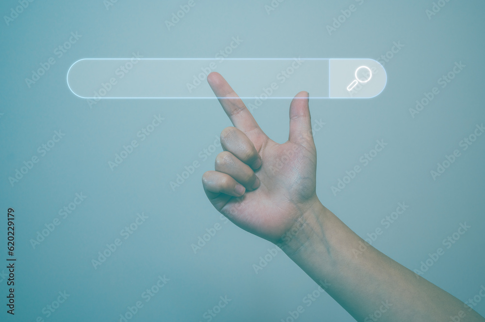 search engine concept, Searching information data on internet networ, kid hand touching magnifying glass icon search and copy space search engine concept, Searching information data on internet networ, kid hand touching magnifying glass icon search and copy space