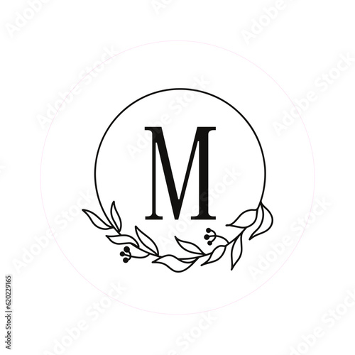 Letter  M  Initials with Round Floral Frames  Vector Monogram Logo  Cricut File