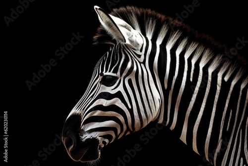 Zebra on black background. Ai generative.