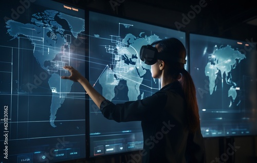 virtual woman 3d business technology hologram glasses graphic innovation digital futuristic. Generative AI.