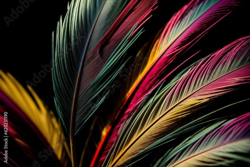 A Close Up Of Colorful Feathers On A Black Background