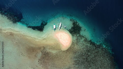 Sand bar, piaszczysta bezludna wyspa, w okół rafa koralowa i piękny ocean. © insomniafoto