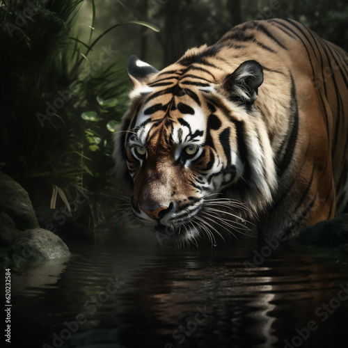 Portrait of a Royal Bengal tiger  Panthera tigris   a.k.a. Indian tiger  Malayan tiger  Siberian tiger  amur tiger  Sumatran tiger and Indochinese tiger.