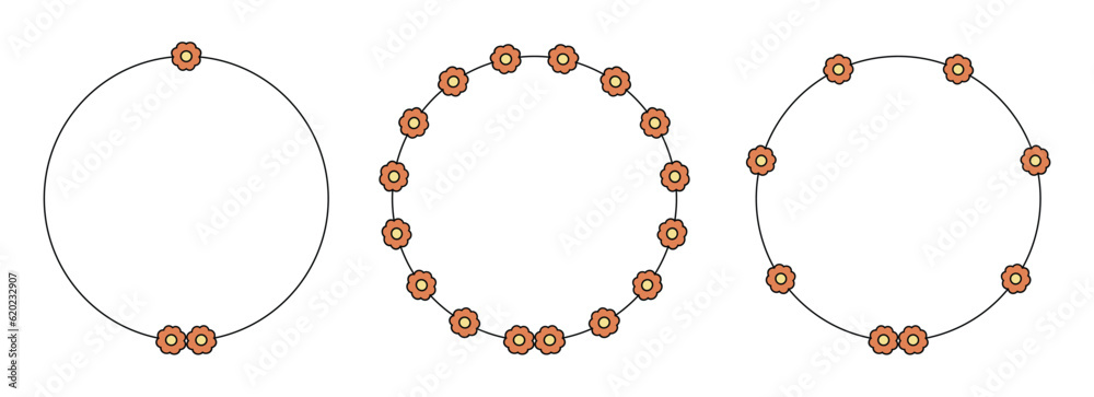 Circle frame decoration element with flowers vector set