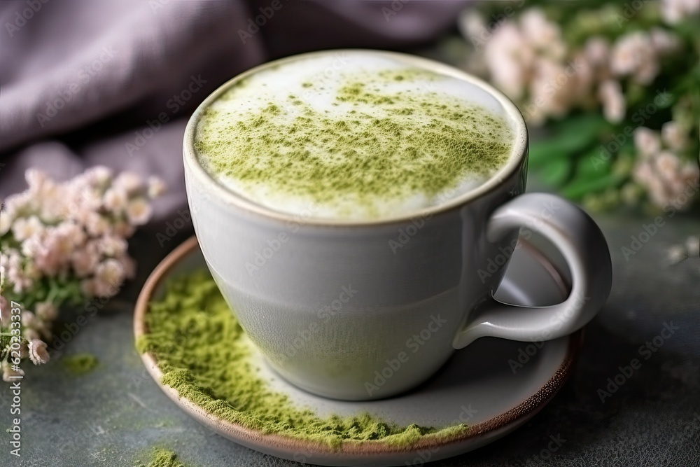 Matcha latte with foam and green tea powder (Ai generated) Matcha latte with foam and green tea powder (Ai generated)