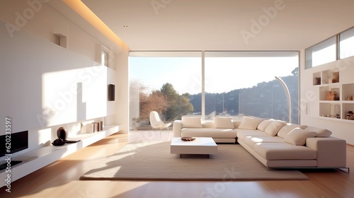 Modern living room with furniture, Minimalist design and architecture (Ai generated) © thesweetsheep
