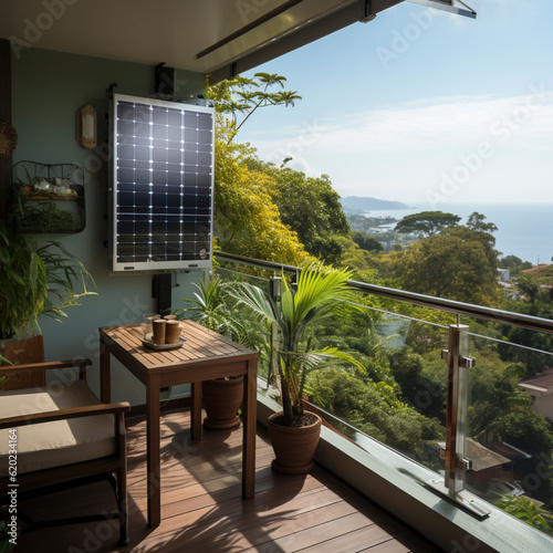 Solar system, solar power plant Solar panels on a balcony Balcony power plant, ai generated