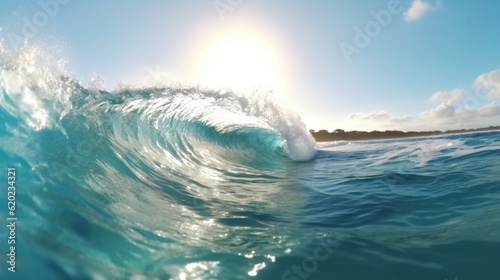 Surfing wave.Blue ocean crest.Generative AI © sudipdesign