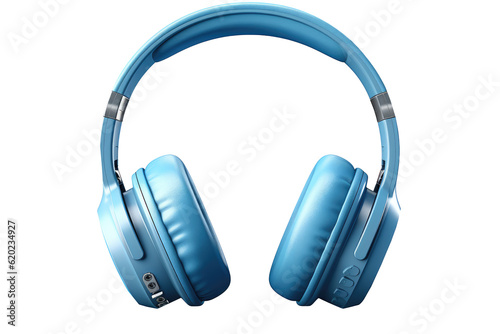 Blue headphone isolated on transparent background. Generative Ai