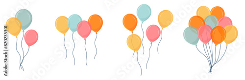 Ballons - Eléments vectoriels colorés éditables pour la fête et les célébrations diverses Différentes compositions festives pour une fête d'enfant, un anniversaire ou un événement particulier