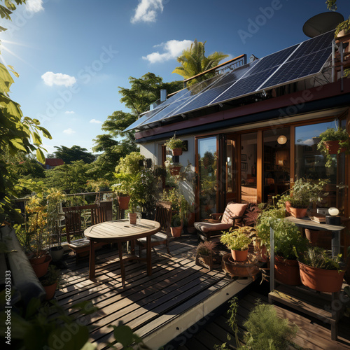 Solar system, solar power plant Solar panels on a balcony Balcony power plant, ai generated © David Brown