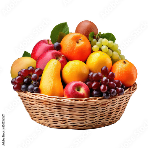 fruits in basket isolated on white
