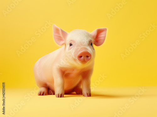 Cute pig on a yellow background © Veniamin Kraskov