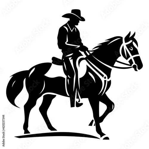 Black silhouette of cowboy riding horse logo