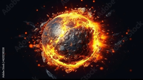 Illustration of a fiery planet emitting flames and heat