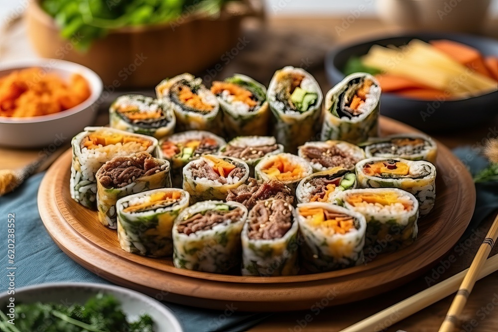 Korean Kimbap Roll, Asian Food (ai Generated) Stock Illustration 