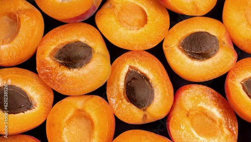 Apricots seen from above, on a turntable