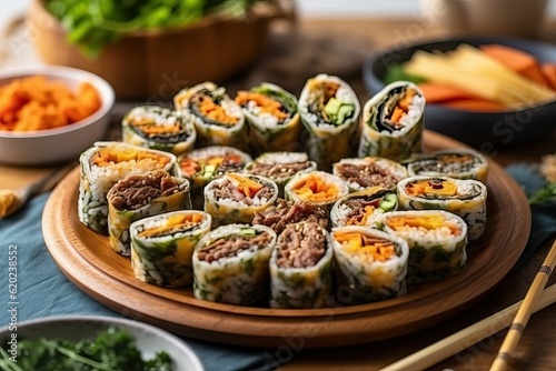 Korean Kimbap roll, asian food (Ai generated)