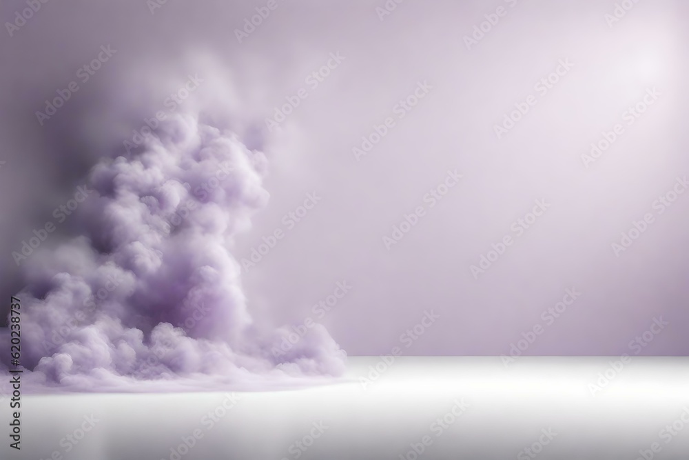 Naklejka premium A Beautiful Abstract Modern Light Lilac Backdrop for a product presentation with a smooth floor and trailing smoke Generative AI