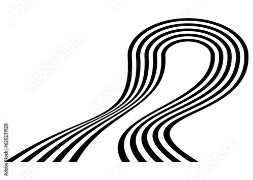 Abstract pattern of curved parallel black lines on a white background. Retro style. Vector background