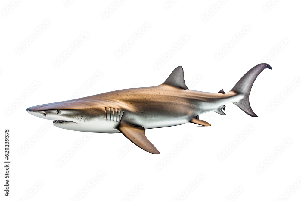 Fototapeta premium shark dangerous, wild, jaws, on transparent background (PNG). Generative AI.