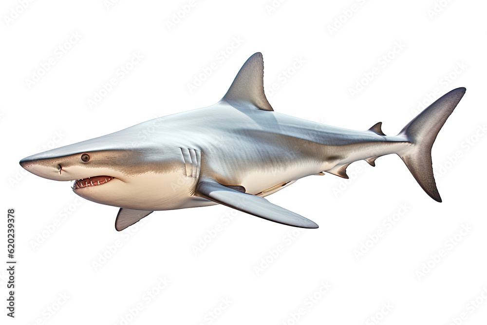 Fototapeta premium shark dangerous, wild, jaws, on transparent background (PNG). Generative AI.