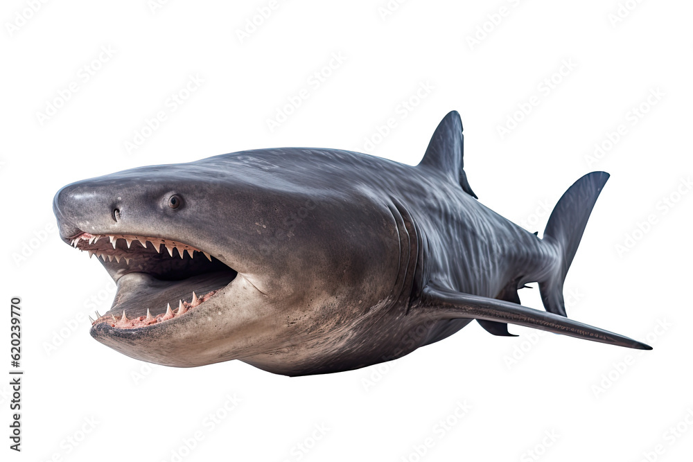 Naklejka premium shark dangerous, wild, jaws, on transparent background (PNG). Generative AI.