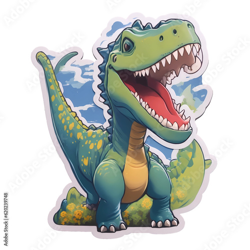 Radiant Reptilian Joy: Happy Dinosaur Sticker - Smiling, Playful, Vibrant © Mohammed