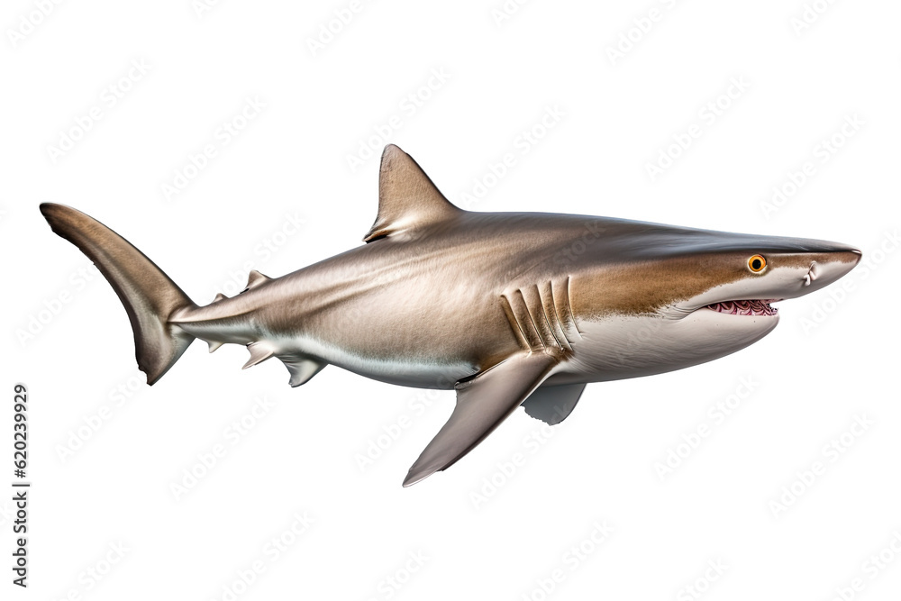 Fototapeta premium shark dangerous, wild, jaws, on transparent background (PNG). Generative AI.
