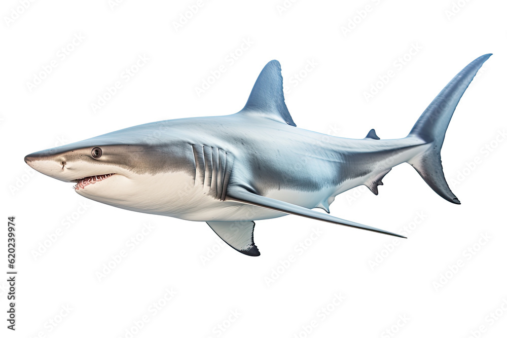 Obraz premium shark dangerous, wild, jaws, on transparent background (PNG). Generative AI.