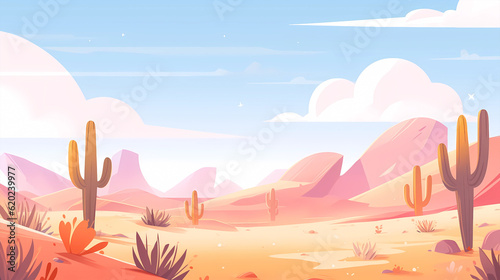 Hand drawn cartoon beautiful desert west wilderness landscape illustration 