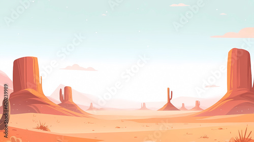 Hand drawn cartoon beautiful desert west wilderness landscape illustration 