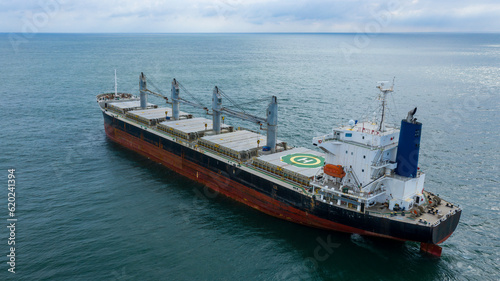 Self-unloading bulk carrier at Rio De La Plata anchorage. Aerial stern view. © Jouni Niskakoski