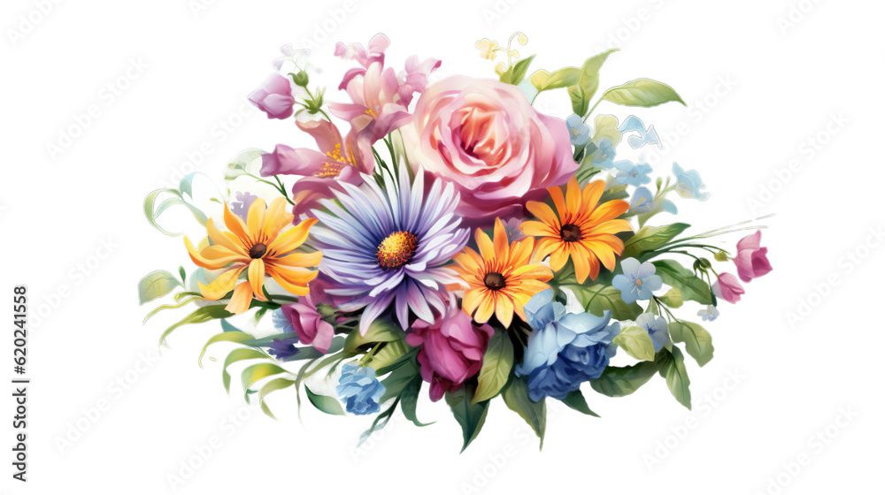 Isolated PNG cutout of a Watercolor floral bouquet illustration, Generative ai